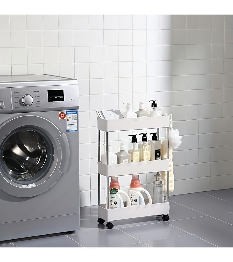 Narrow White Rolling Storage Cart 3 Tier No Assembly Needed - Image 3