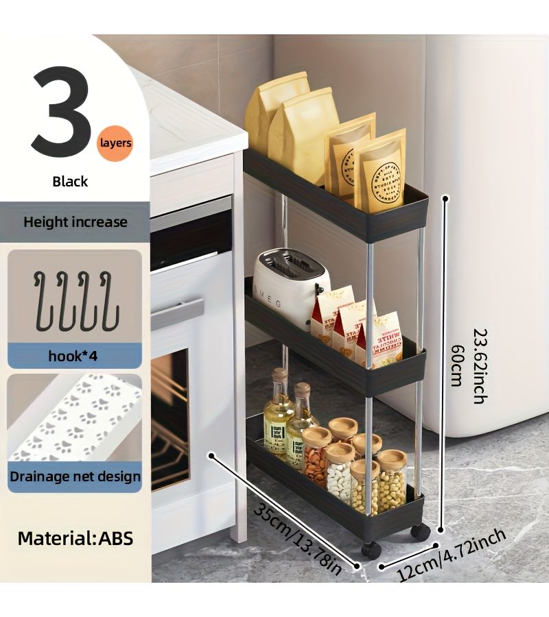 Narrow White Rolling Storage Cart 3 Tier No Assembly Needed - Image 1