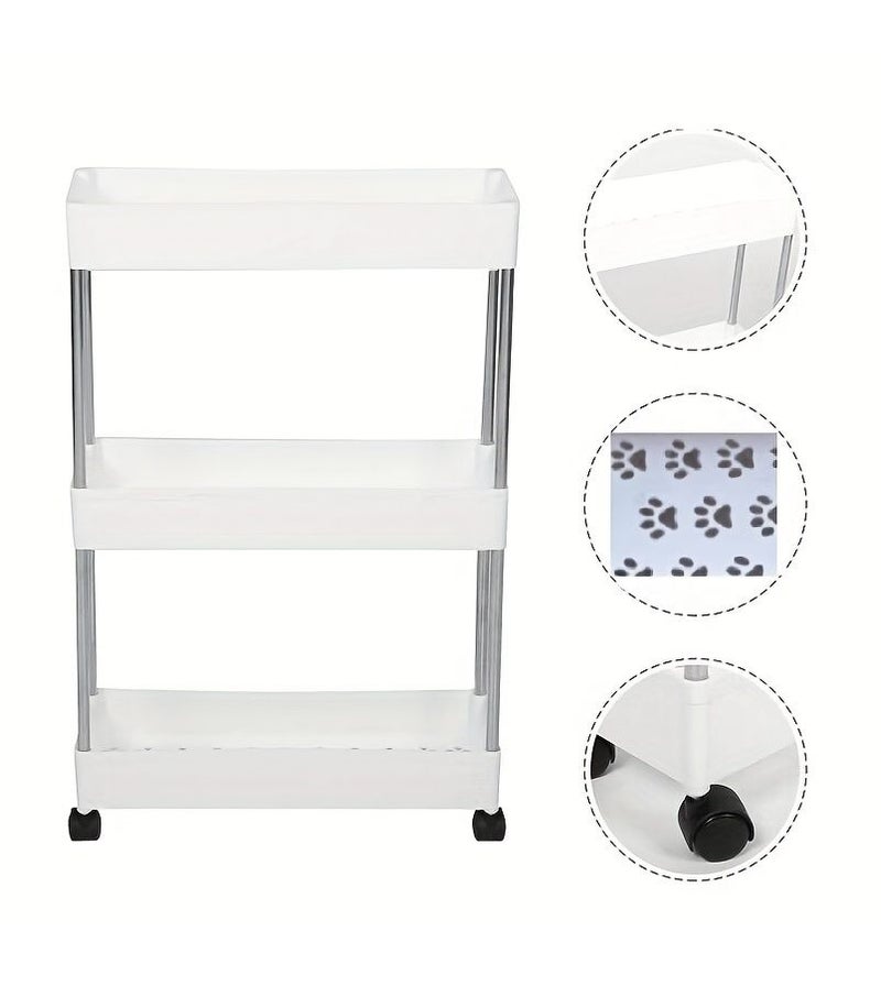 Narrow White Rolling Storage Cart 3 Tier No Assembly Needed - Image 4