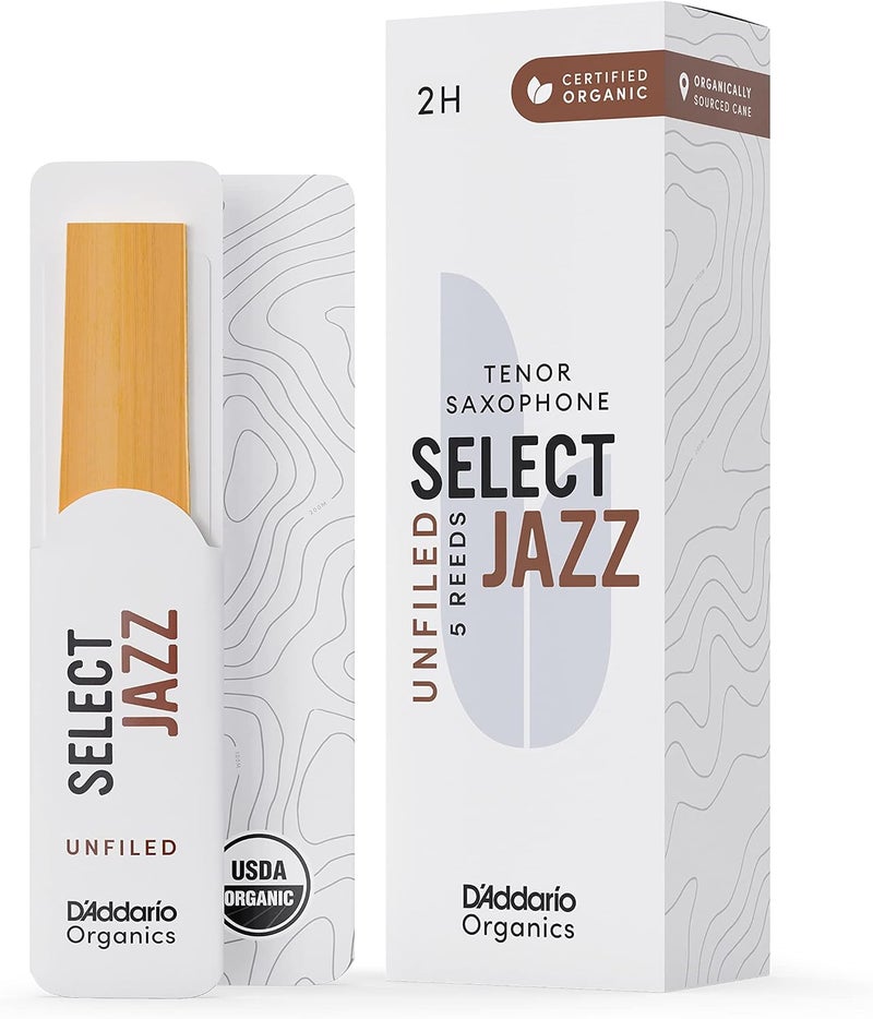 D'Addario Organic Select Jazz Unfiled Tenor Saxophone Reeds, Strength 2 Hard, 5-pack - Image 1