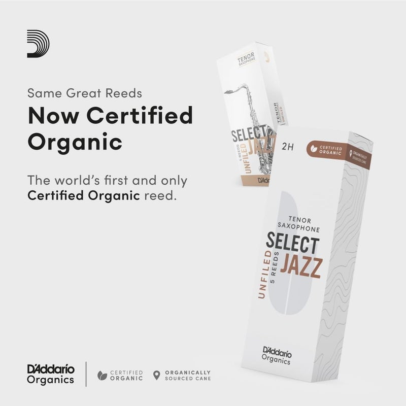 D'Addario Organic Select Jazz Unfiled Tenor Saxophone Reeds, Strength 2 Hard, 5-pack - Image 3