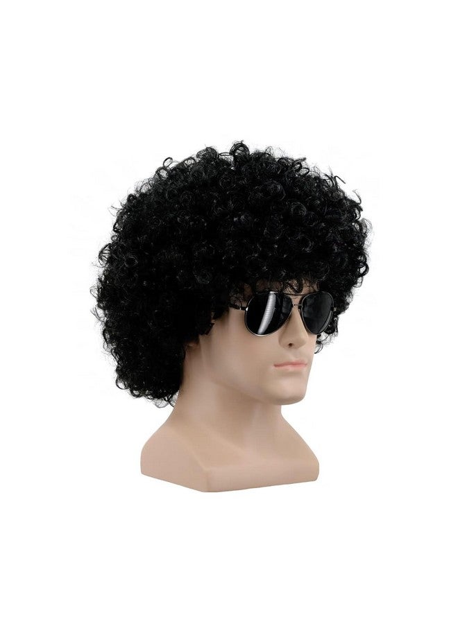 PartyFlex Short Curly Afro Wig in Classic Black - Unisex Synthetic Wig for Men and Women - Pack of 1 Premium Curly Clown Joker Malinga Unisex Funky Hair Wig (Natural Black) - Image 1