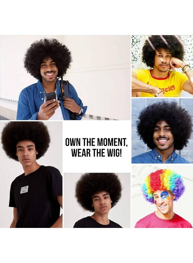 PartyFlex Short Curly Afro Wig in Classic Black - Unisex Synthetic Wig for Men and Women - Pack of 1 Premium Curly Clown Joker Malinga Unisex Funky Hair Wig (Natural Black) - Image 4