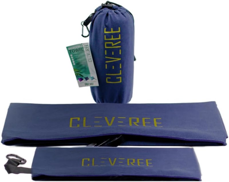 CLEVEREE Beach Towel for Men and Women 150x 90cm- Large Towel- Swimming Microfiber Towel- Highly Absorbent Fast drying Towel- With Carry bag (Navy Blue) - Image 1