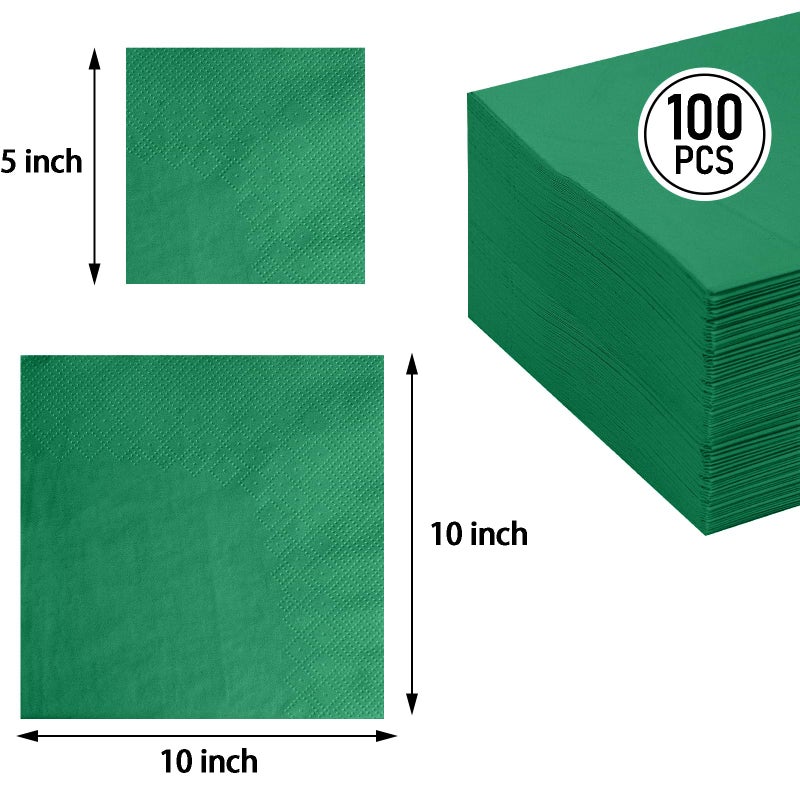 FLOWERCAT 100-Count 2-Ply Dark Green Napkins - Green Napkins Disposable Premium Quality - 5"" x 5"" Green Paper Napkins for Easter Party & St. Patrick's Day Bar Weddings Birthday - Image 1