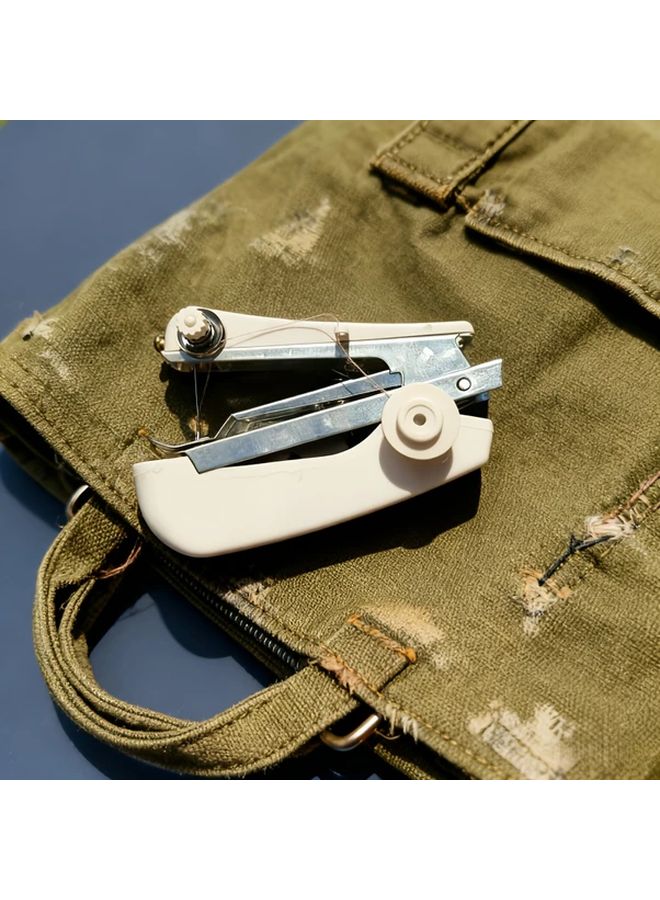 White Portable Mini Hand Sewing Machine For Fabric Repair Home Craft No Electricity - Image 2