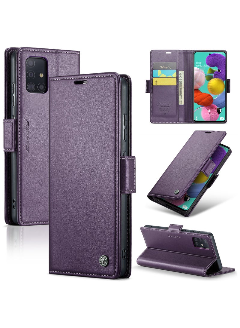 Flip Wallet Case for Samsung Galaxy A51 4G, Leather Magnetic Attachment Flip Case Purple  - Image 1