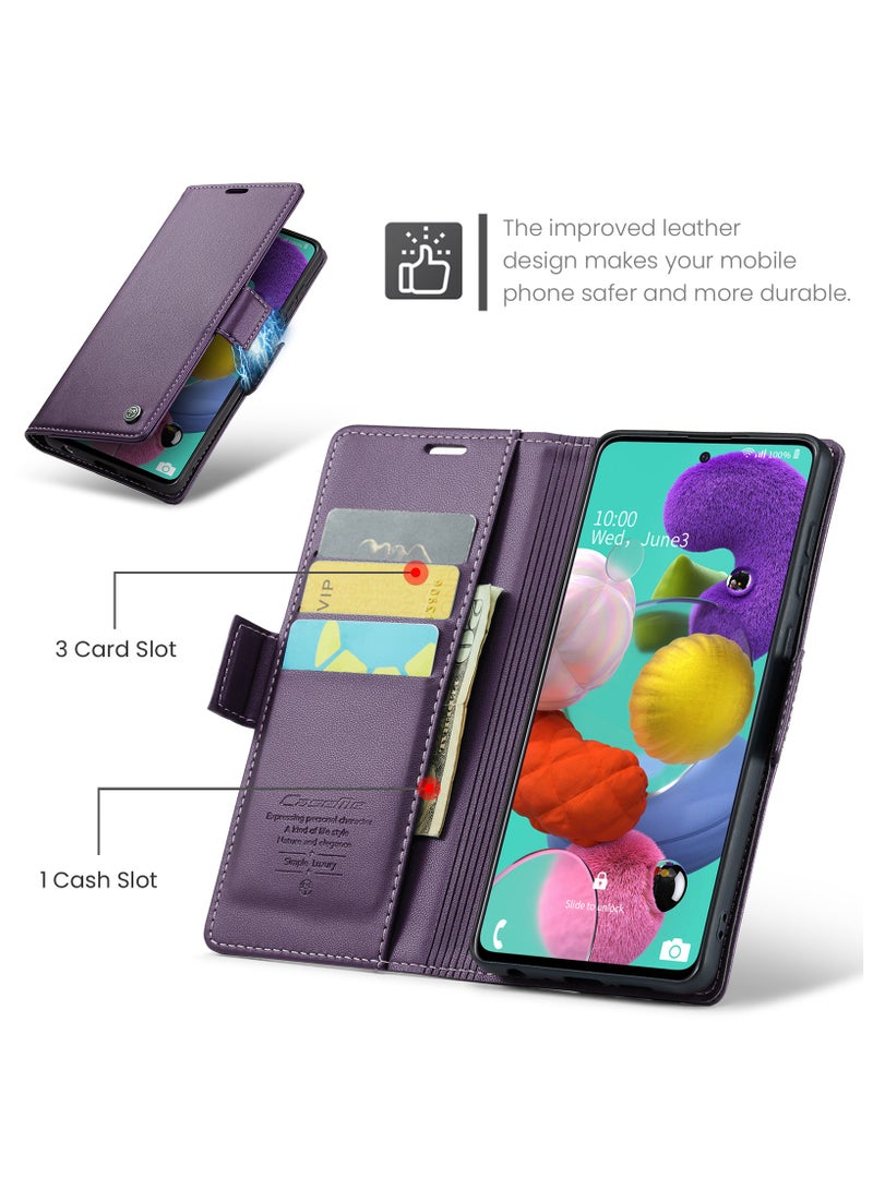 Flip Wallet Case for Samsung Galaxy A51 4G, Leather Magnetic Attachment Flip Case Purple  - Image 2