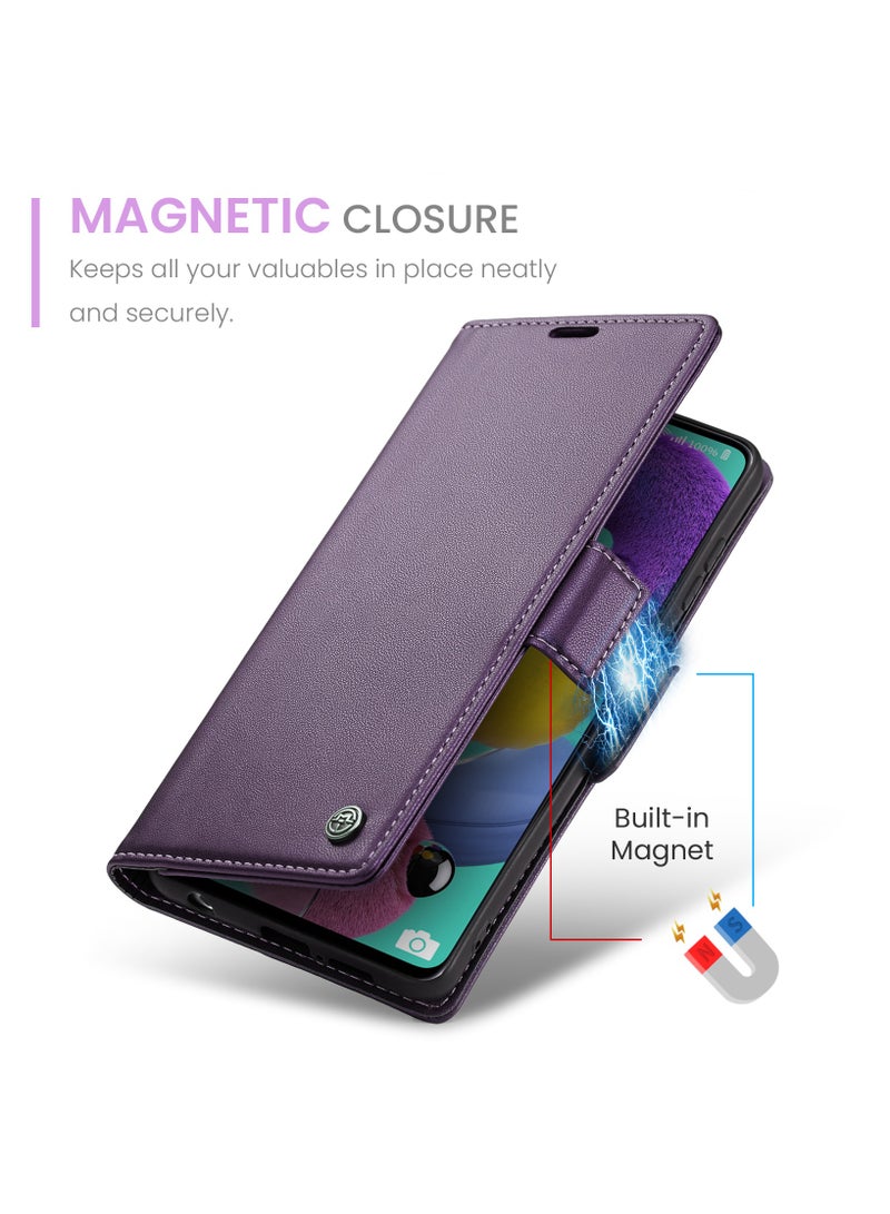 Flip Wallet Case for Samsung Galaxy A51 4G, Leather Magnetic Attachment Flip Case Purple  - Image 3