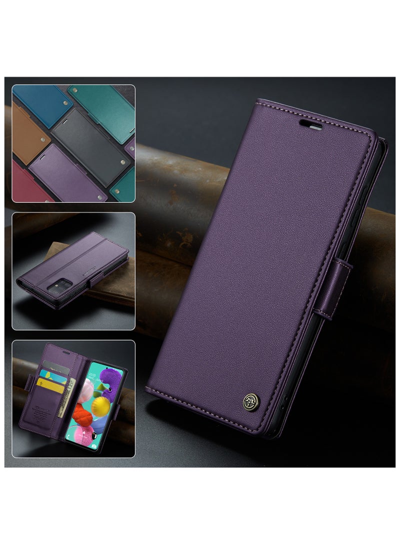 Flip Wallet Case for Samsung Galaxy A51 4G, Leather Magnetic Attachment Flip Case Purple  - Image 4