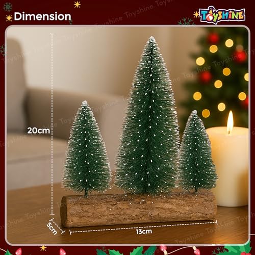 Toyshine 20cm Decorative Mini Christmas Tree Set Snow Covered Pine Trees on Wooden Stand for Desk Table Home and Office Décor - Image 5
