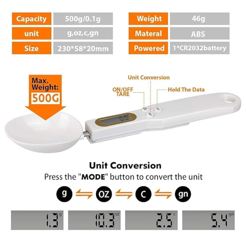 Drumstone 𝟏𝟓 𝐘𝐄𝐀𝐑 𝐖𝐀𝐑𝐑𝐀𝐍𝐓𝐘 Electronic Kitchen Digital Measuring Spoon Scales - Accurate Teaspoon Scale Weighing in Grams and Oz - LCD Display, Gift for Bakers and Cooks (500g/0.1g,White) - Image 2
