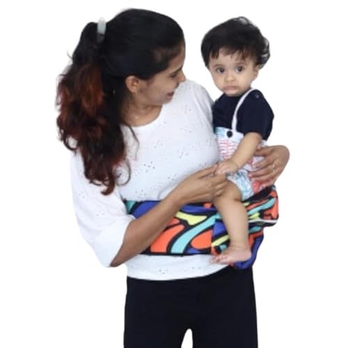 My Giraffe - Hippy Hop - Hip Seat Baby Carrier for 5 Months to 3 Years | Diaper Storage & Phone Pocket | Portable Sling Strap | Ergonomic Seat | Supports Up to 20 kg | Travel-Friendly (Multi Wave) - Image 1