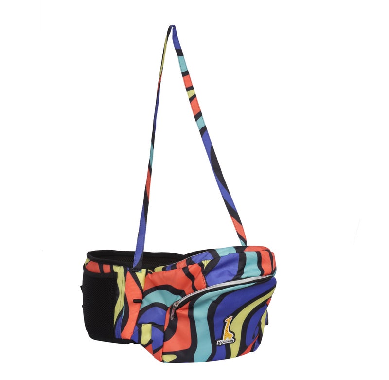 My Giraffe - Hippy Hop - Hip Seat Baby Carrier for 5 Months to 3 Years | Diaper Storage & Phone Pocket | Portable Sling Strap | Ergonomic Seat | Supports Up to 20 kg | Travel-Friendly (Multi Wave) - Image 3
