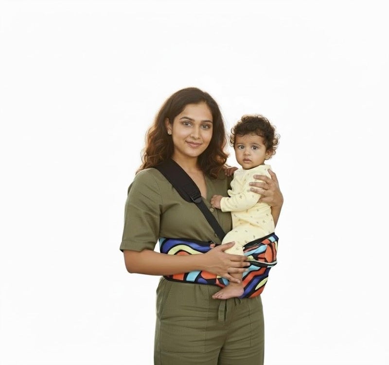 My Giraffe - Hippy Hop - Hip Seat Baby Carrier for 5 Months to 3 Years | Diaper Storage & Phone Pocket | Portable Sling Strap | Ergonomic Seat | Supports Up to 20 kg | Travel-Friendly (Multi Wave) - Image 2