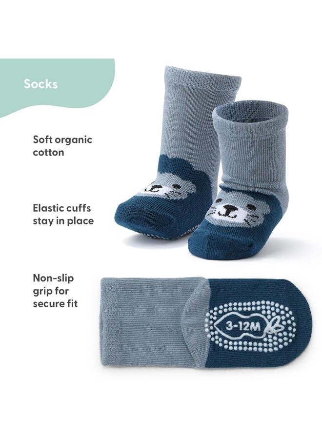 The Peanut Shell Organic Baby Boy Socks for 3-12, 12-24 Months - Non-Slip Grip, Soft and Breathable 100% Cotton Baby Crew Socks - All Day Comfortable Design, Toddler Baby Socks - Bold - Image 2