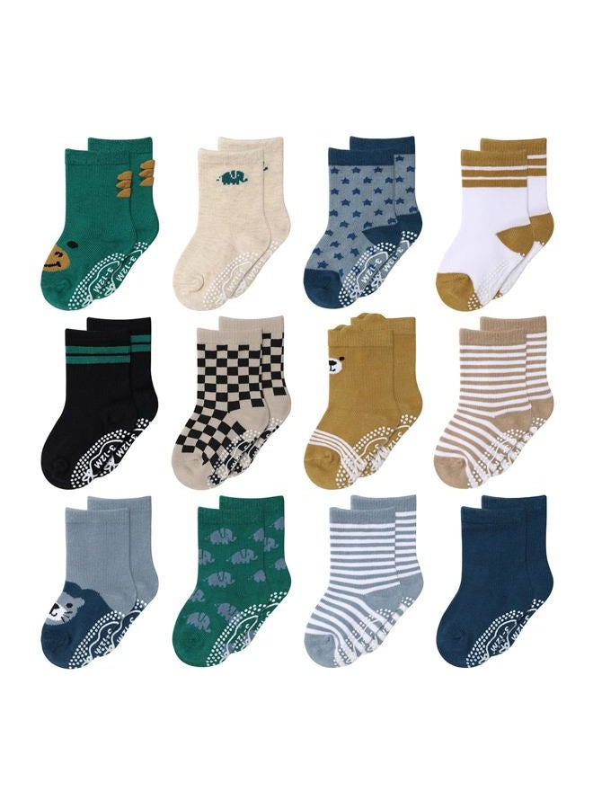 The Peanut Shell Organic Baby Boy Socks for 3-12, 12-24 Months - Non-Slip Grip, Soft and Breathable 100% Cotton Baby Crew Socks - All Day Comfortable Design, Toddler Baby Socks - Bold - Image 1