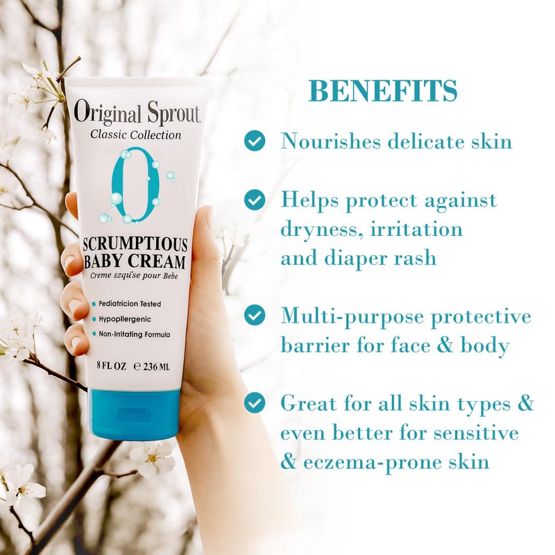 Original Sprout Scrumptious Baby Cream, Gentle Moisturizing Cream for Dry, Sensitive Skin & Diaper Rash, Non-Greasy Baby Lotion with Zinc Oxide & Calendula for Face & Body, 8 fl oz - Image 2