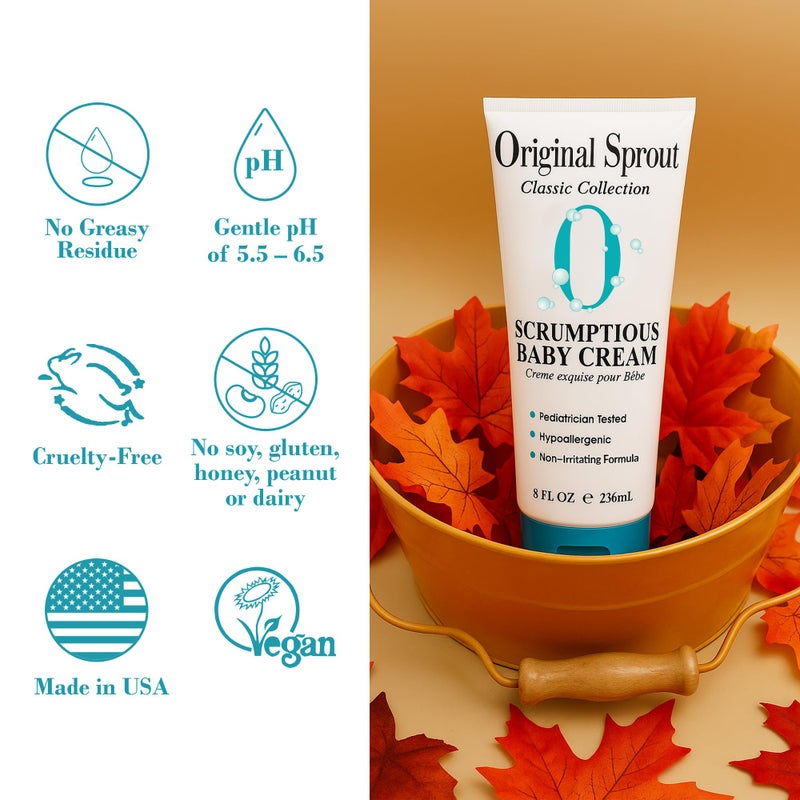 Original Sprout Scrumptious Baby Cream, Gentle Moisturizing Cream for Dry, Sensitive Skin & Diaper Rash, Non-Greasy Baby Lotion with Zinc Oxide & Calendula for Face & Body, 8 fl oz - Image 3