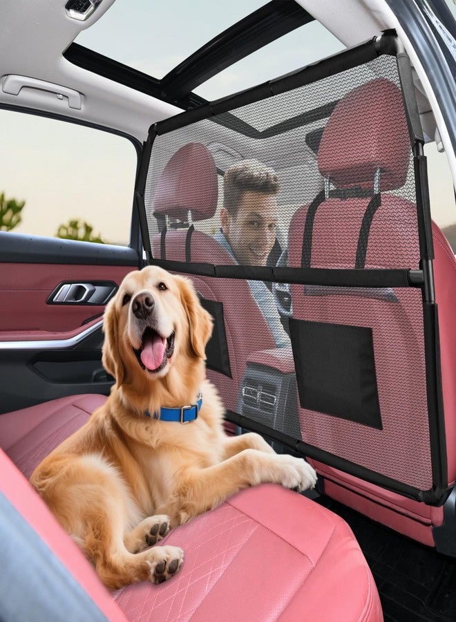 ROUWINNE Dog Barrier for SUV, 50" Dog Car Barrier Behind Front Seat, Escape-Proof Back Seat Divider & Cargo Area Gate, Durable Dog Net for Car, Safety Mesh Pet Restraint - Image 1