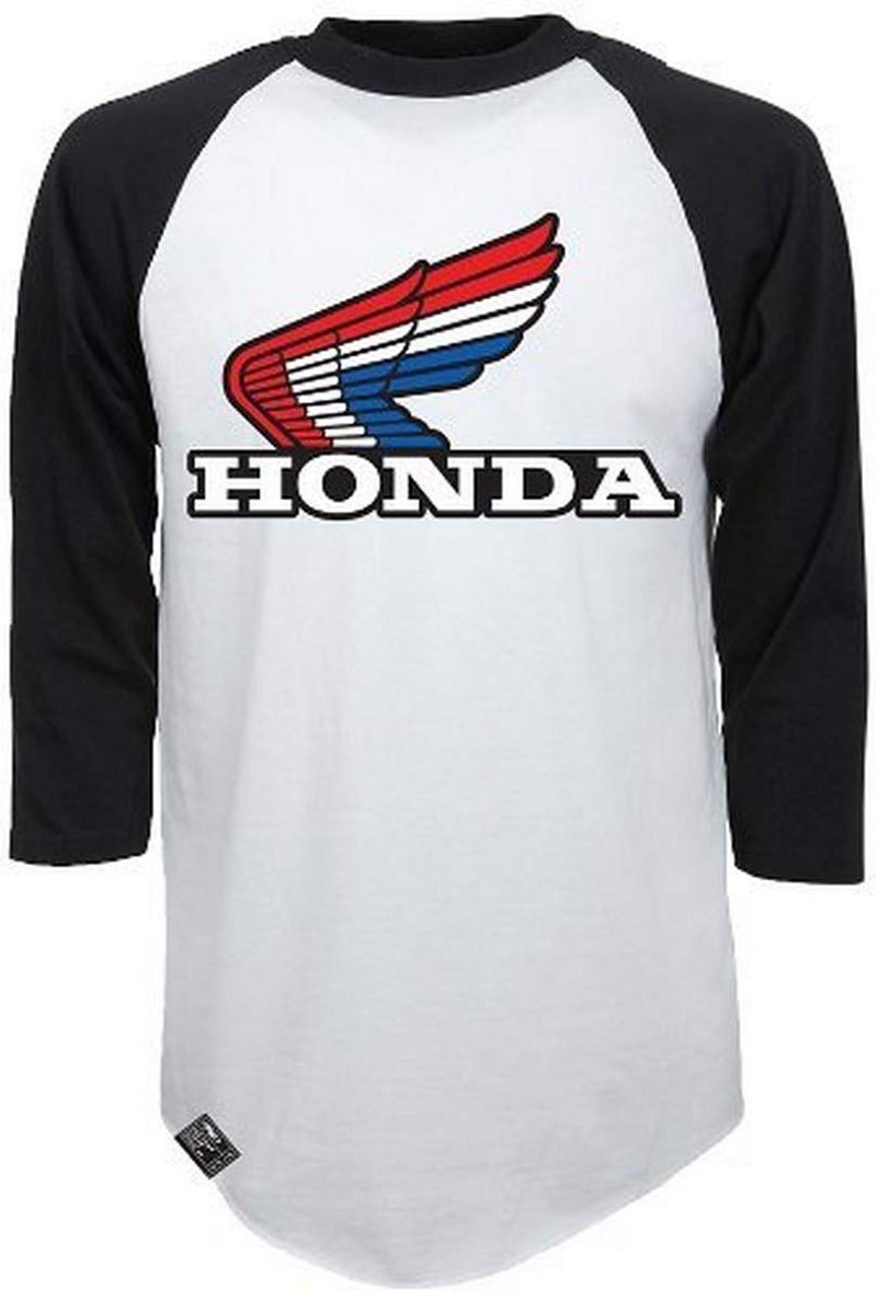 Factory Effex 1787334 HONDA Vintage Raglan Baseball Shirt WhiteBlack Large