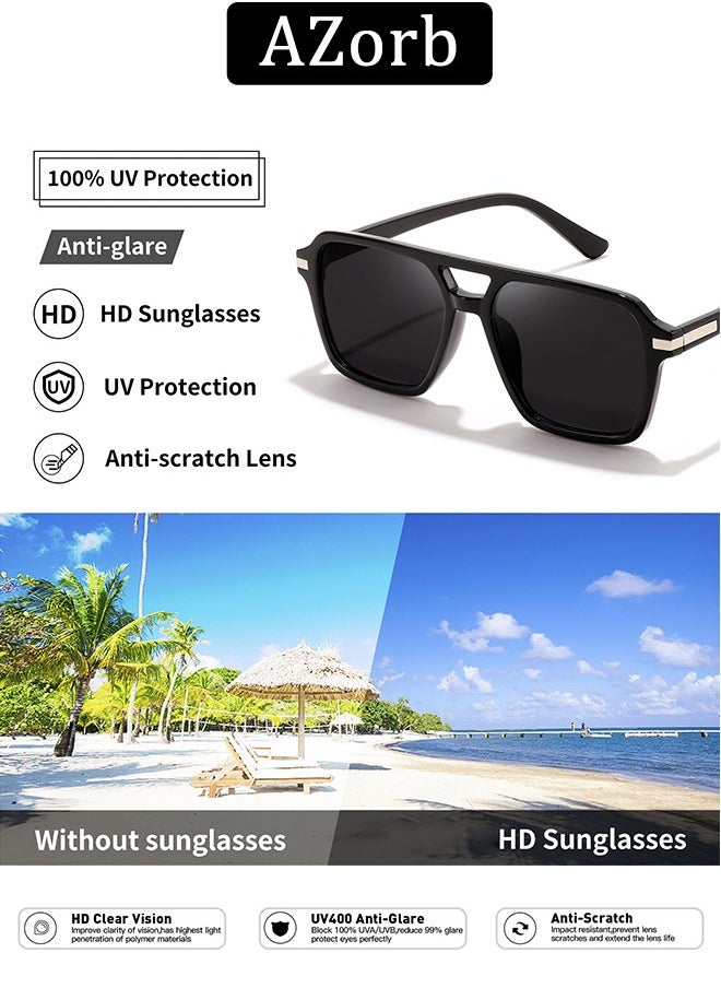 AZorb - Sunglasses Men Women High Quality Sunglasses Aviator Metal Hinges Square Oversize Sunglass Men's Sun Glassess for Man Ladies Polarized 70s UV Protection Eye Glasses - Image 1