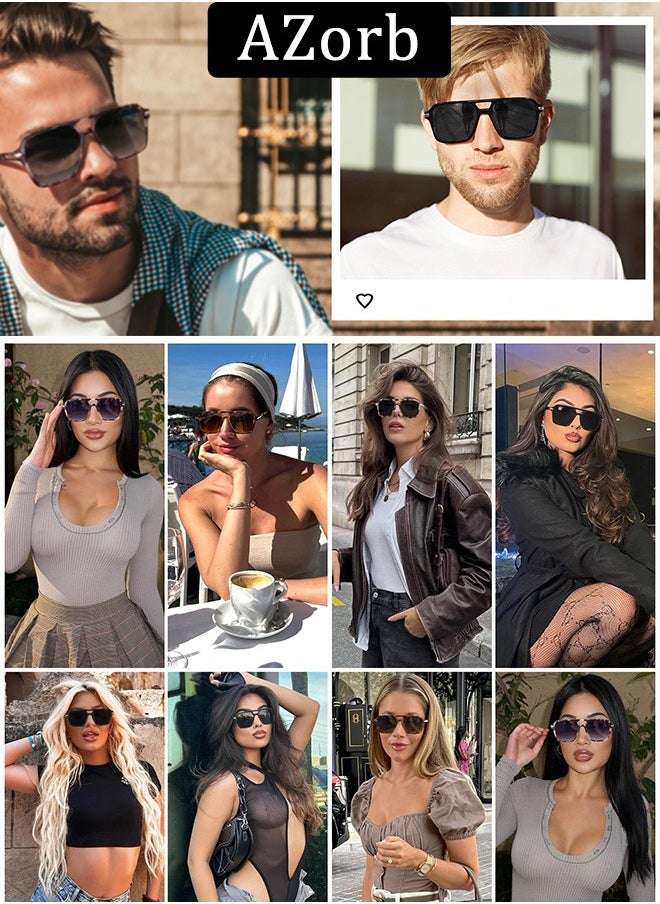 AZorb - Sunglasses Men Women High Quality Sunglasses Aviator Metal Hinges Square Oversize Sunglass Men's Sun Glassess for Man Ladies Polarized 70s UV Protection Eye Glasses - Image 1
