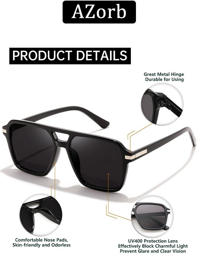 AZorb - Sunglasses Men Women High Quality Sunglasses Aviator Metal Hinges Square Oversize Sunglass Men's Sun Glassess for Man Ladies Polarized 70s UV Protection Eye Glasses - Image 1