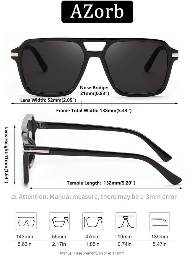 AZorb - Sunglasses Men Women High Quality Sunglasses Aviator Metal Hinges Square Oversize Sunglass Men's Sun Glassess for Man Ladies Polarized 70s UV Protection Eye Glasses - Image 1