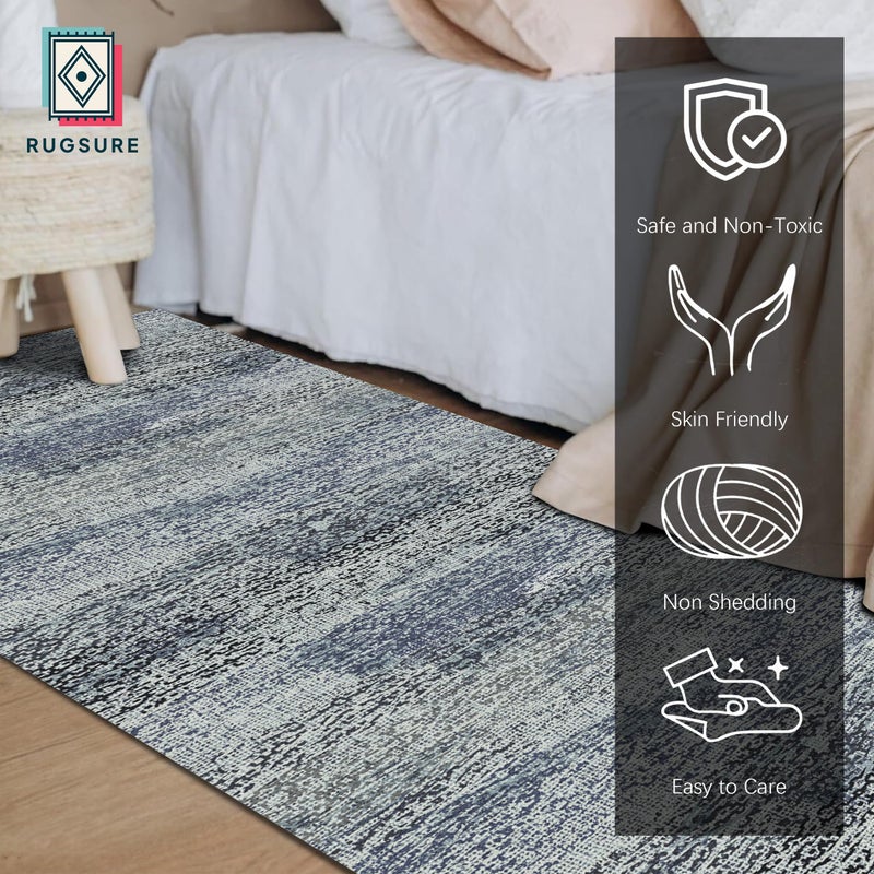 RUGSURE Washable Area Rug - 1/6" Thick Low-Pile - Stain & Water Resistant Non-Slip Backing - Pet & Child Friendly Vintage Speckled Design in Grey with Light Teal & White Accents (8' x 10') - Image 2