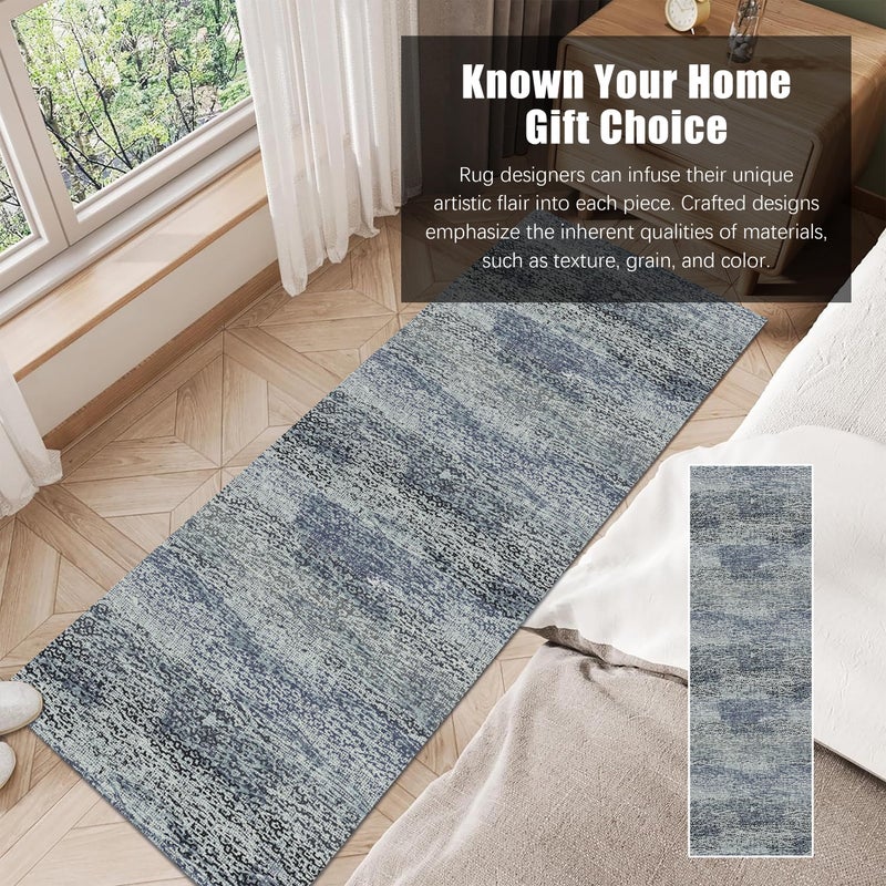 RUGSURE Washable Area Rug - 1/6" Thick Low-Pile - Stain & Water Resistant Non-Slip Backing - Pet & Child Friendly Vintage Speckled Design in Grey with Light Teal & White Accents (8' x 10') - Image 3