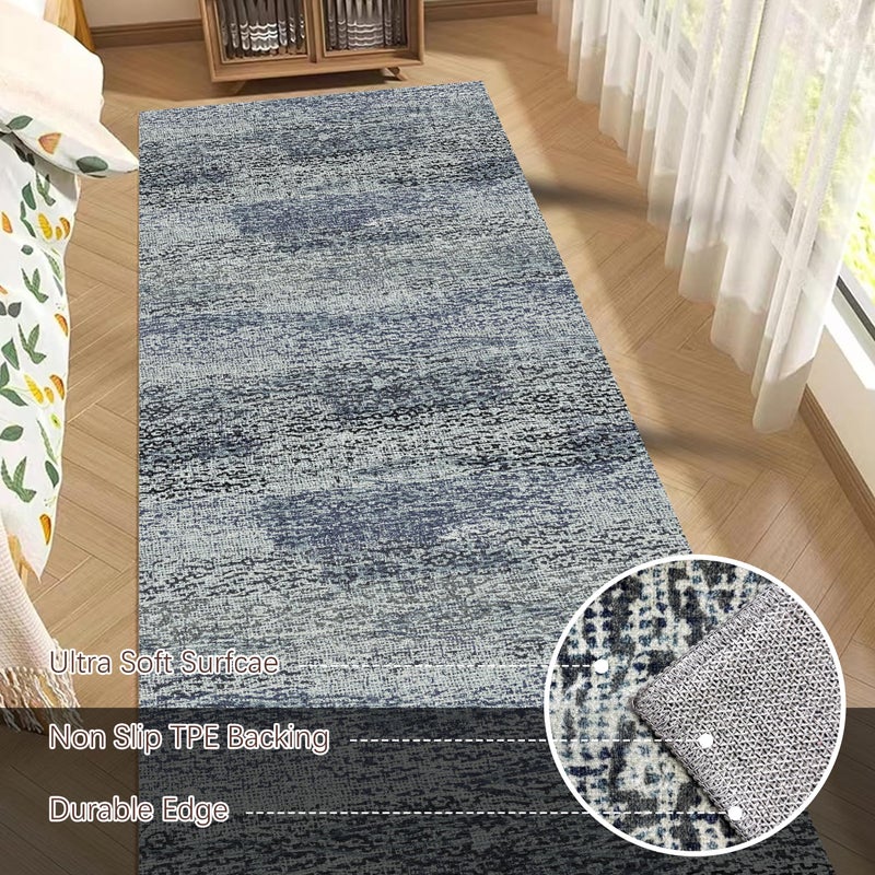 RUGSURE Washable Area Rug - 1/6" Thick Low-Pile - Stain & Water Resistant Non-Slip Backing - Pet & Child Friendly Vintage Speckled Design in Grey with Light Teal & White Accents (8' x 10') - Image 5