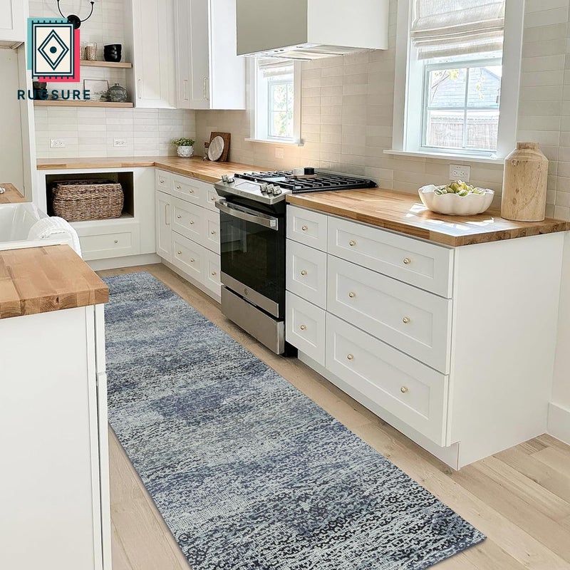 RUGSURE Washable Area Rug - 1/6" Thick Low-Pile - Stain & Water Resistant Non-Slip Backing - Pet & Child Friendly Vintage Speckled Design in Grey with Light Teal & White Accents (8' x 10') - Image 4