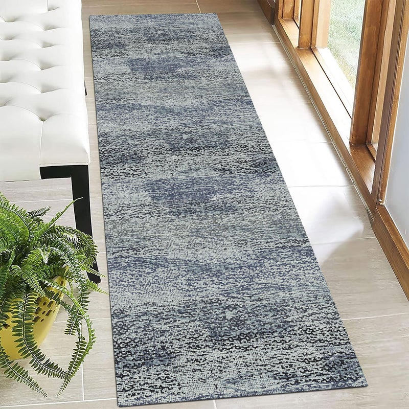 RUGSURE Washable Area Rug - 1/6" Thick Low-Pile - Stain & Water Resistant Non-Slip Backing - Pet & Child Friendly Vintage Speckled Design in Grey with Light Teal & White Accents (8' x 10') - Image 1