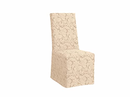 Surefit Sure FIT Home Décor Scroll Long Dining Room Chair One Piece Slipcover, Relaxed Fit, Cotton/Polyester, Machine Washable, Dinning - Champagne Color - Image 1