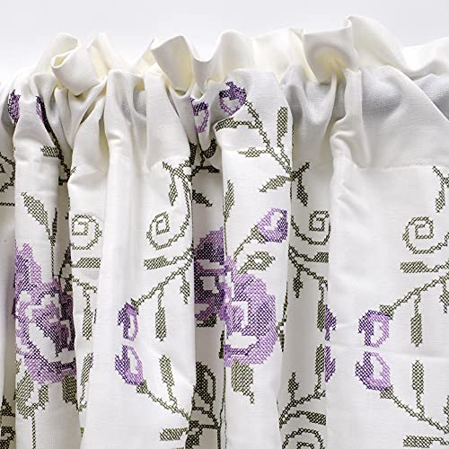Home Soft Things 1 Piece Rose Embroidery Valance, Lilac, 60" x 19", Scalloped Flower Floral Window Curtain Valance Thick Drapes for Bedroom Decor with Rod Pocket. - Image 2