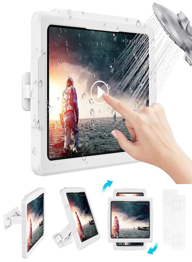 MoKo Tablet Holder Shower, Stretchable Waterproof iPad Holder for All Devices up to 11 Inches, 360° Rotation Tablet Wall Mount with Anti-Fog Touch Screen, 2 Placement Modes for Bathroom Kitchen - Image 1