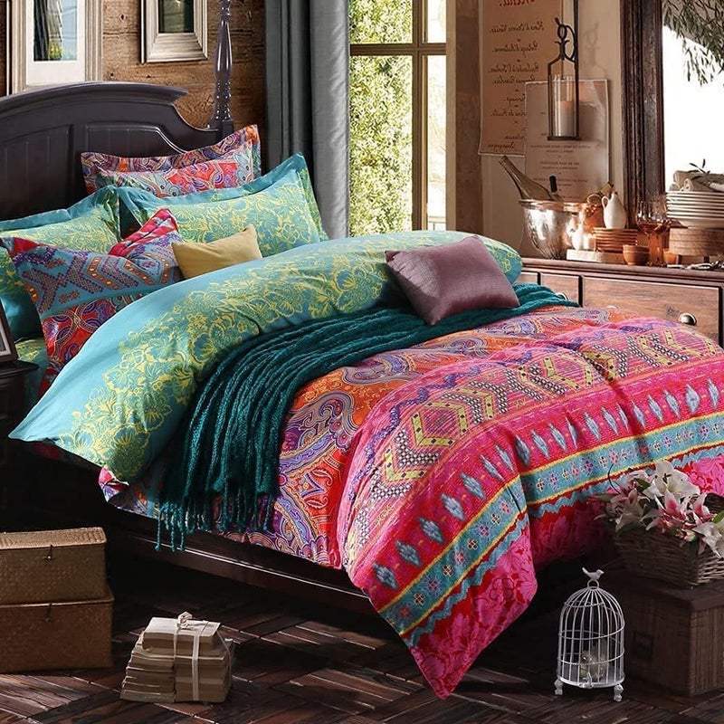 BUPIRD Boho Full Size Comforter Set Soft Chic Boho Comforter Set 3 Pieces Lightweight Exotic Yellow Orange Bohemian Mandala Colorful Retro 1 Boho Comforter and 2 Pillowcases for All Seasons - Image 1