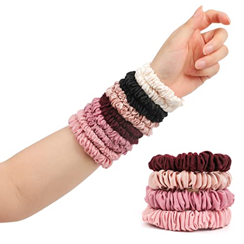 Ivyu Hair Ties Satin Scrunchies - Small Mini Scrunchy for Women Thick Hair Accessories Cute Soft No Slip Hair Elastics Ponytail Holder for Curly Hair No Damage Hairties Gift for Girls - Image 2