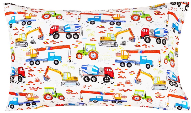 J-pinno Building Machine Excavator Concrete Mixer Tracor Crane Cars Twin Sheet Set for Kids Girls Boys Children 100% Cotton  Flat Sheet + Fitted Sheet + Pillowcase Bedding Decoration Gift Set - Image 4