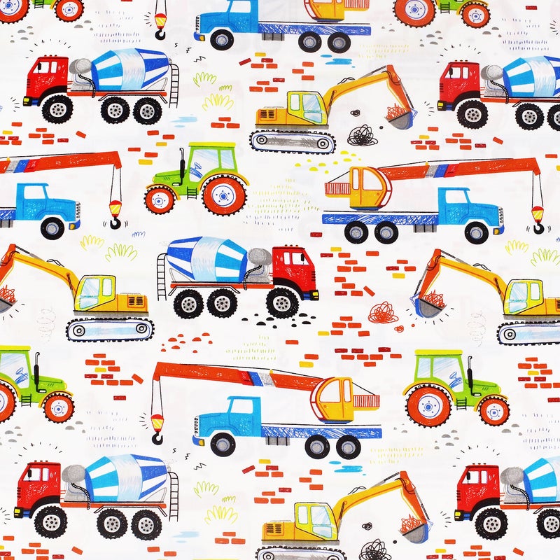 J-pinno Building Machine Excavator Concrete Mixer Tracor Crane Cars Twin Sheet Set for Kids Girls Boys Children 100% Cotton  Flat Sheet + Fitted Sheet + Pillowcase Bedding Decoration Gift Set - Image 5