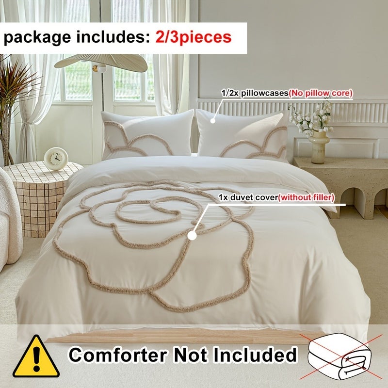 Tufted bed cover set 2/3 sets (1 bed cover + 1/2 pillowcase), large flower design, simple and comfortable, four season bedroom bedding set, with zipper and corner strap, suitable for women and men - Image 4