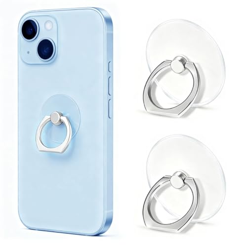 VOVIGGOL Transparent Phone Ring Holder Stand 2 Pcs 360 Rotation Cell Phone Ring Holder Mobile Finger Kickstand Hand Phone Grip for iPhone Clear Phone Ring for Phone Case Round - Image 1