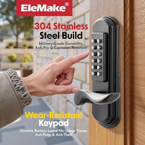 Elemake Keyless Door Lock with Keypad, Right Handed Mechanical Door Lock, Security Combination Digital Stainless Steel 304 - Not a Deadbolt - Image 4