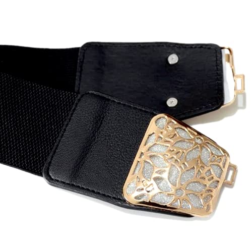 REDHORNS Elastic Fabric Waist Belt for Women Dresses Floral Design Stretchy Ladies Belt for Saree Girls Jeans - (LD54A_Black) - Image 5
