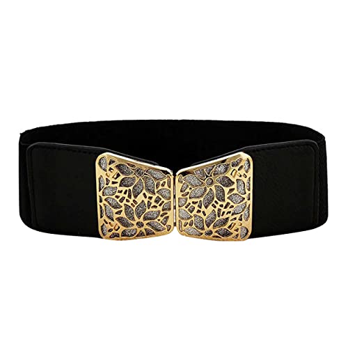 REDHORNS Elastic Fabric Waist Belt for Women Dresses Floral Design Stretchy Ladies Belt for Saree Girls Jeans - (LD54A_Black) - Image 1