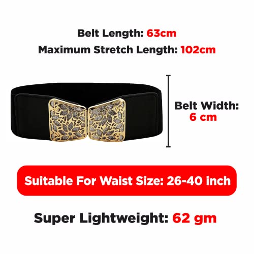 REDHORNS Elastic Fabric Waist Belt for Women Dresses Floral Design Stretchy Ladies Belt for Saree Girls Jeans - (LD54A_Black) - Image 3