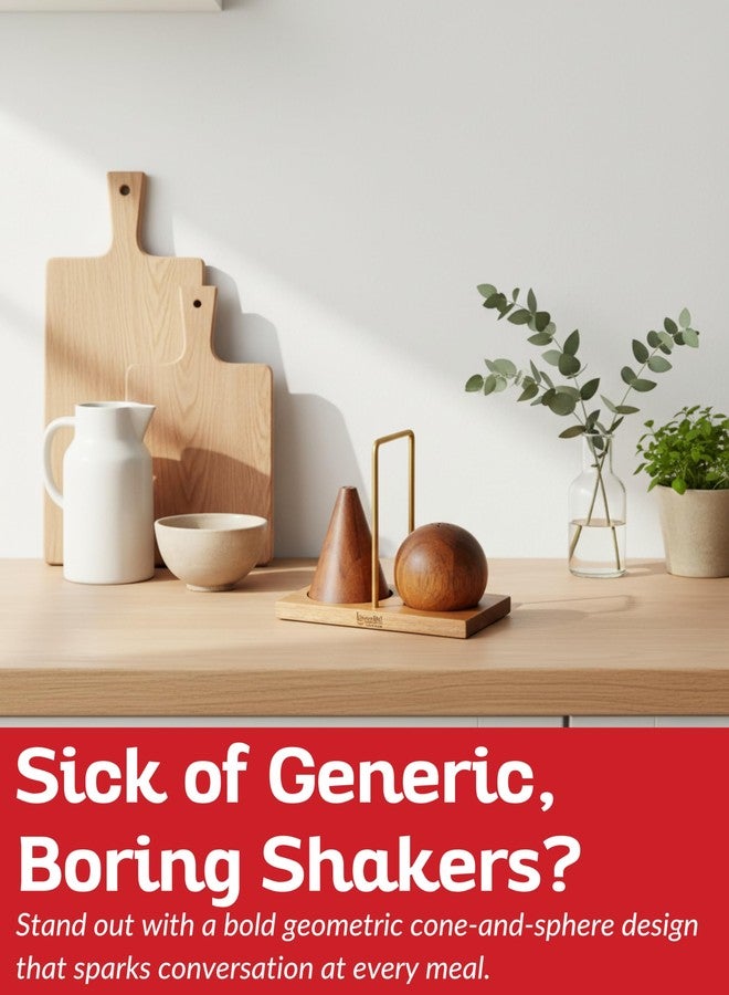 Boxiki Kitchen طقم هزازات ملح وفلفل من خشب الأكاسيا - قطعتان مع قاعدة تخزين ومقبض من التيتانيوم - حامل توابل خشبي أنيق للمطبخ وطاولة الطعام - Image 4