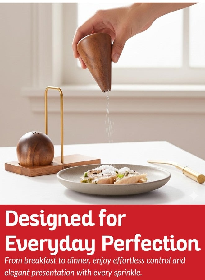Boxiki Kitchen طقم هزازات ملح وفلفل من خشب الأكاسيا - قطعتان مع قاعدة تخزين ومقبض من التيتانيوم - حامل توابل خشبي أنيق للمطبخ وطاولة الطعام - Image 5