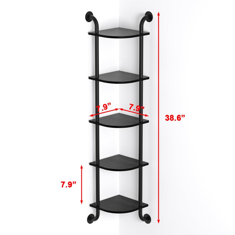 Tinpin Corner Shelf 5-Tier, Wall Shelves for Bedroom, Hanging Corner Shelves Wall Mount, Rustic Industrial Pipe Shelves for Bathroom Thanksgiving Day, Living Room Decor (Black) - Image 3